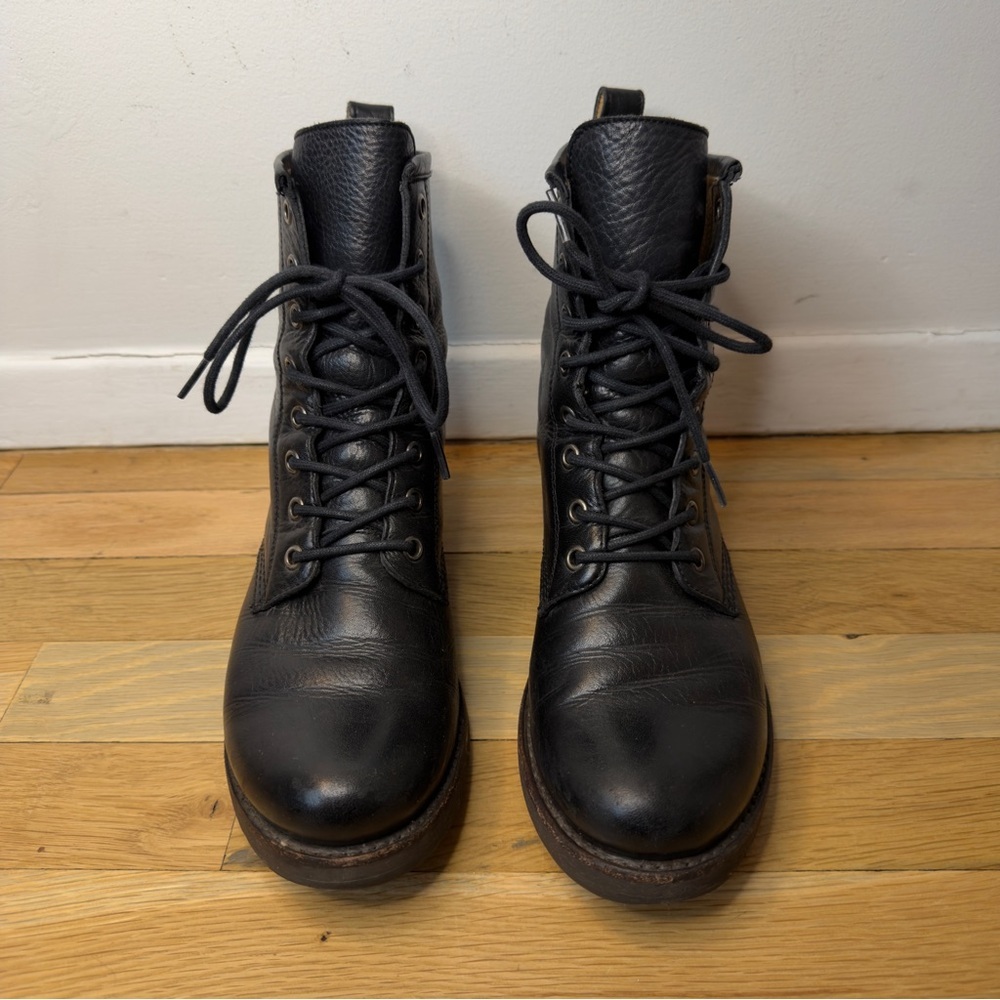Frye Sabrina 6G Lace Up Black Leather Boots Size 9 - Picture 3 of 13